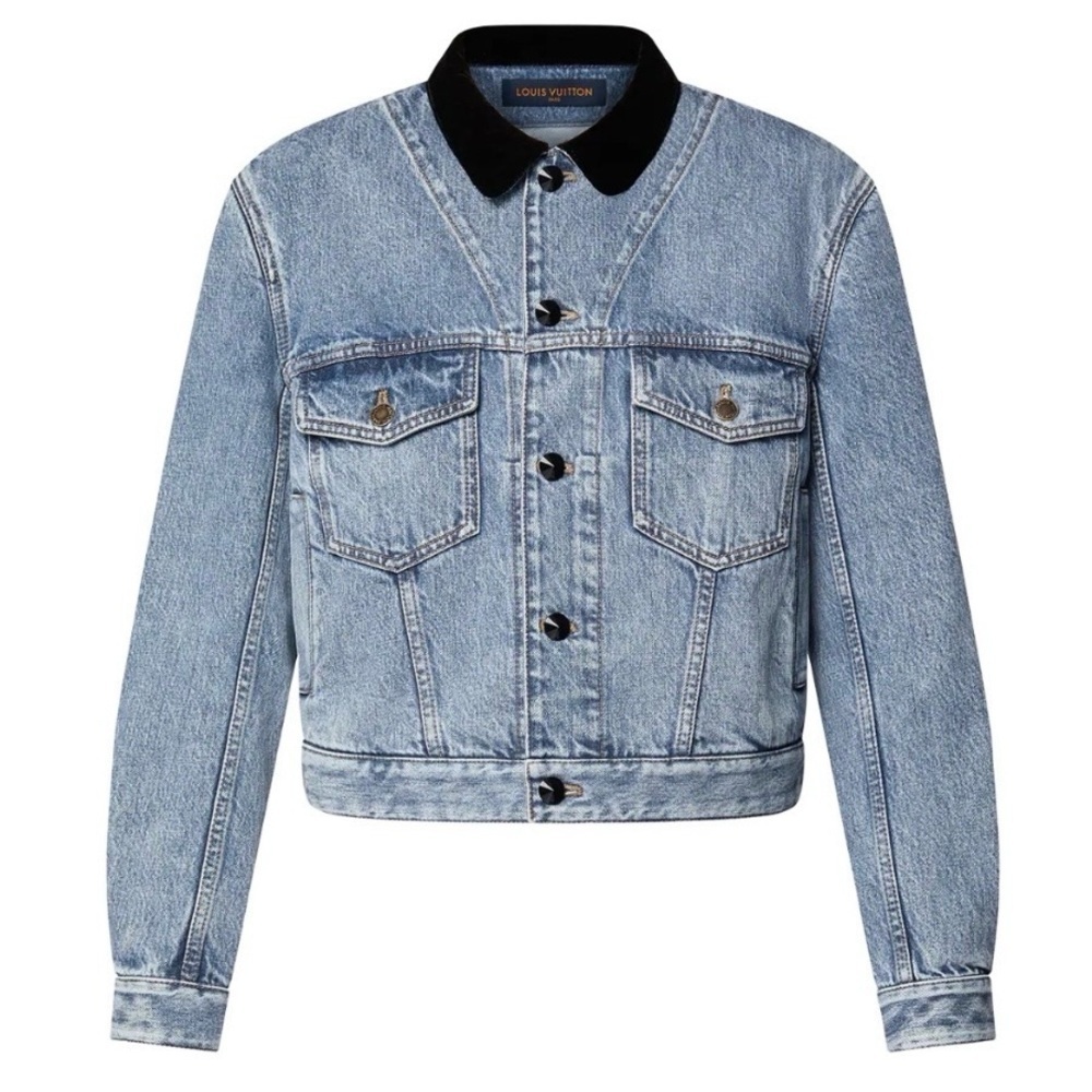 NEW Louis Vuitton Denim Jacket Sz 36 Japan Exclusive Blue Cropped Velvet Collar